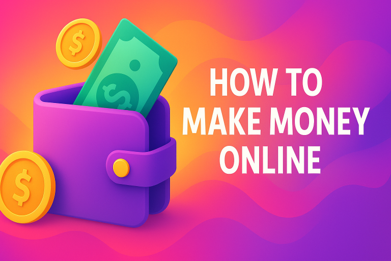 Hands holding various digital devices like a laptop, tablet, and smartphone, with coins or upward-trending graphs symbolizing online earning potential from zero to minimum investment.